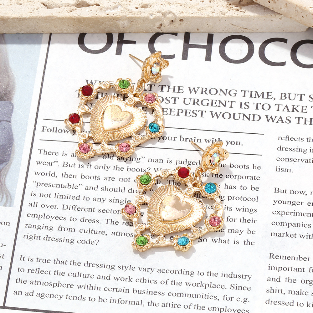 Heart Shape Pattern 1 Pair Vacation Classic Style Heart Shape Inlay Alloy Zircon Drop Earrings