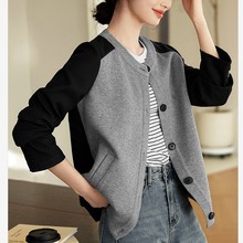 外贸棒球服短外套女2024春季新款时髦拼接撞色设计休闲夹克上衣潮