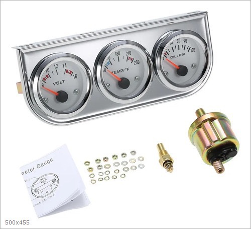 Cross-border 52mm car modification water temperature gauge, Fahrenheit oil pressure gauge, PSI voltage triple gauge combination with sensor