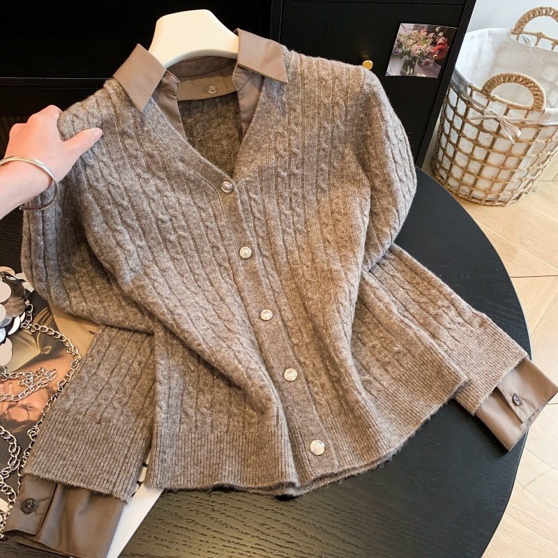Korean-Style Old Money Style Faux Two-Piece Knitted Cardigan 2026 Early Autumn Plus-Size Women's Fashion Versatile Sweater Trend