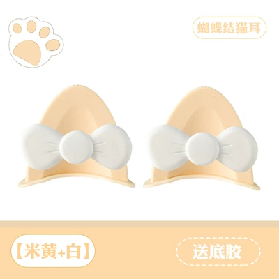 Car Motorcycle Decoration Accessories, Motosiklet dəbilqələri - cat-ear-bow-beige-white-comes-with-traceless-glue