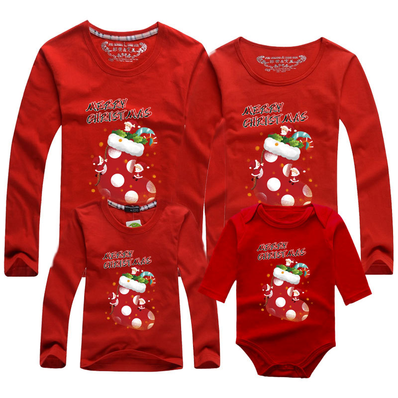 Feliz Navidad Año Nuevo familia transfronteriza padre-hijo pareja de algodón rojo de manga larga Camiseta bebé mono mameluco