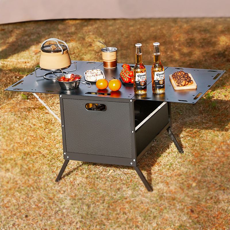 德国2025新款户外铝合金IGT桌板箱 黑色IGT桌板箱+灯架 露营用延