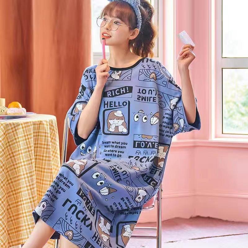 Camisón mujer verano manga corta 2024 estilo ins japonés lindo perro de laurel de jade talla grande se puede usar ropa de hogar para mujeres embarazadas