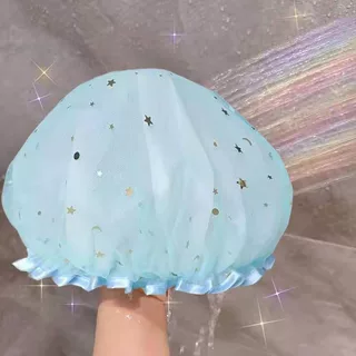 定制加工加厚沐浴帽洗澡浴帽双层烫银小花防尘淋浴洗澡帽定制加工