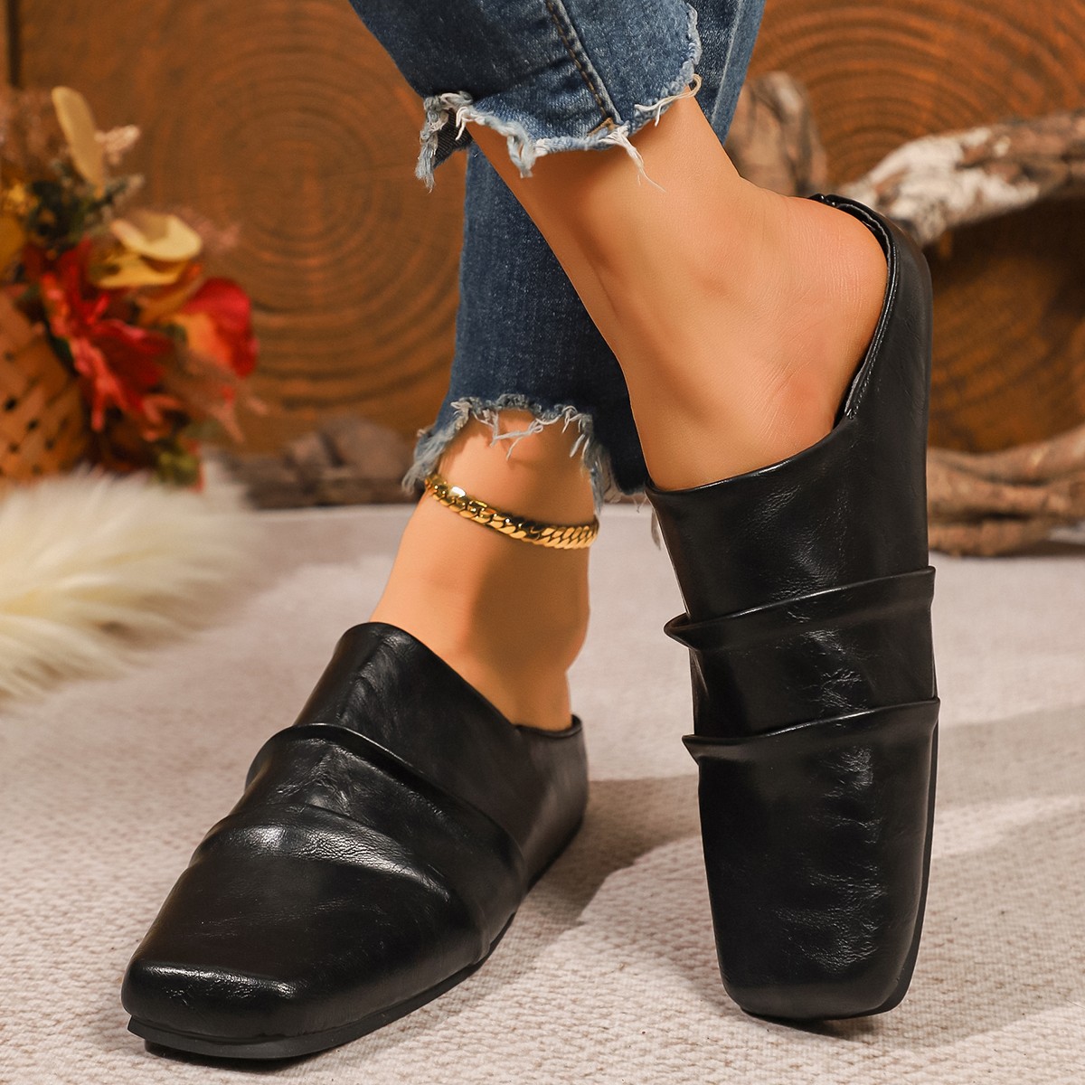 Women's Square Toe Platform Slip-On Muffins Plus Size Closed Toe Autumn New Style_voghion.com