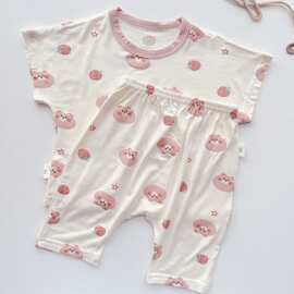 夏季男女宝宝短袖套装女童薄款空调莫代尔婴儿分体套装睡衣两件套