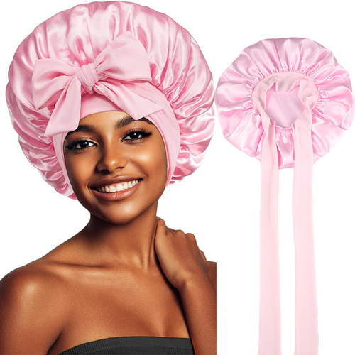Elastic Band Satin Round Hat Bowknot Western Style Hair Hat Scarf Hat Round Top Hair Protection Hat Wide Brim Sleep Hat