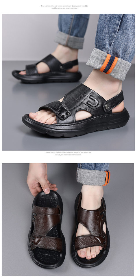 Dép sandal nam da bò lớp đầu hở ngón đế xốp gót 2,5 cm — Màu nâu, màu đen chi tiết 18