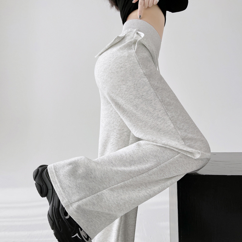 American High-Waisted Sports Pants for Women in Spring & Fall, Casual, Slim, Loose and Drapedy, Floor-Length Wide-Leg Pants, Straight-Leg Slightly Flared Sweatpants