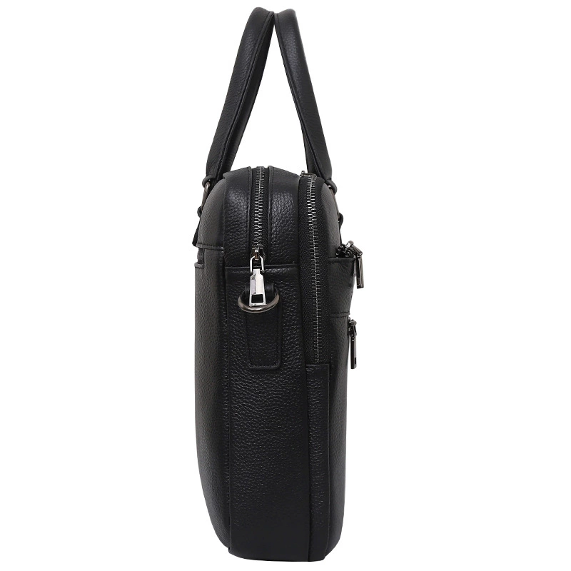 Handheld capacious one-shoulder bag for documents, genuine leather, 15 inch