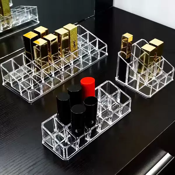 New Internet celebrity small lip glaze lattice style large capacity lipstick stand desktop transparent cosmetics storage box wholesale