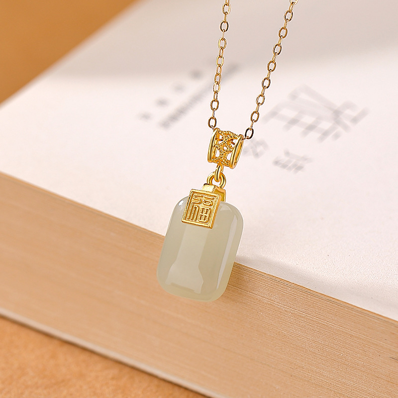 Mặt dây chuyền bạc S925 đính ngọc bích Hetian tự nhiên phong cách Trung Hoa – hình đồng xu thần chú sáu ký tự — Mặt dây chuyền đơn kiểu Fu (không bao gồm dây chuyền)