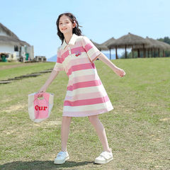 女童夏季T恤裙2024洋氣新款兒童時髦夏裝女孩休閒裙子大童公主裙