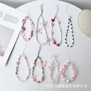 New fresh and sweet powder mobile phone chain lanyard creative ccd camera pendant diy handmade beaded mobile phone chain