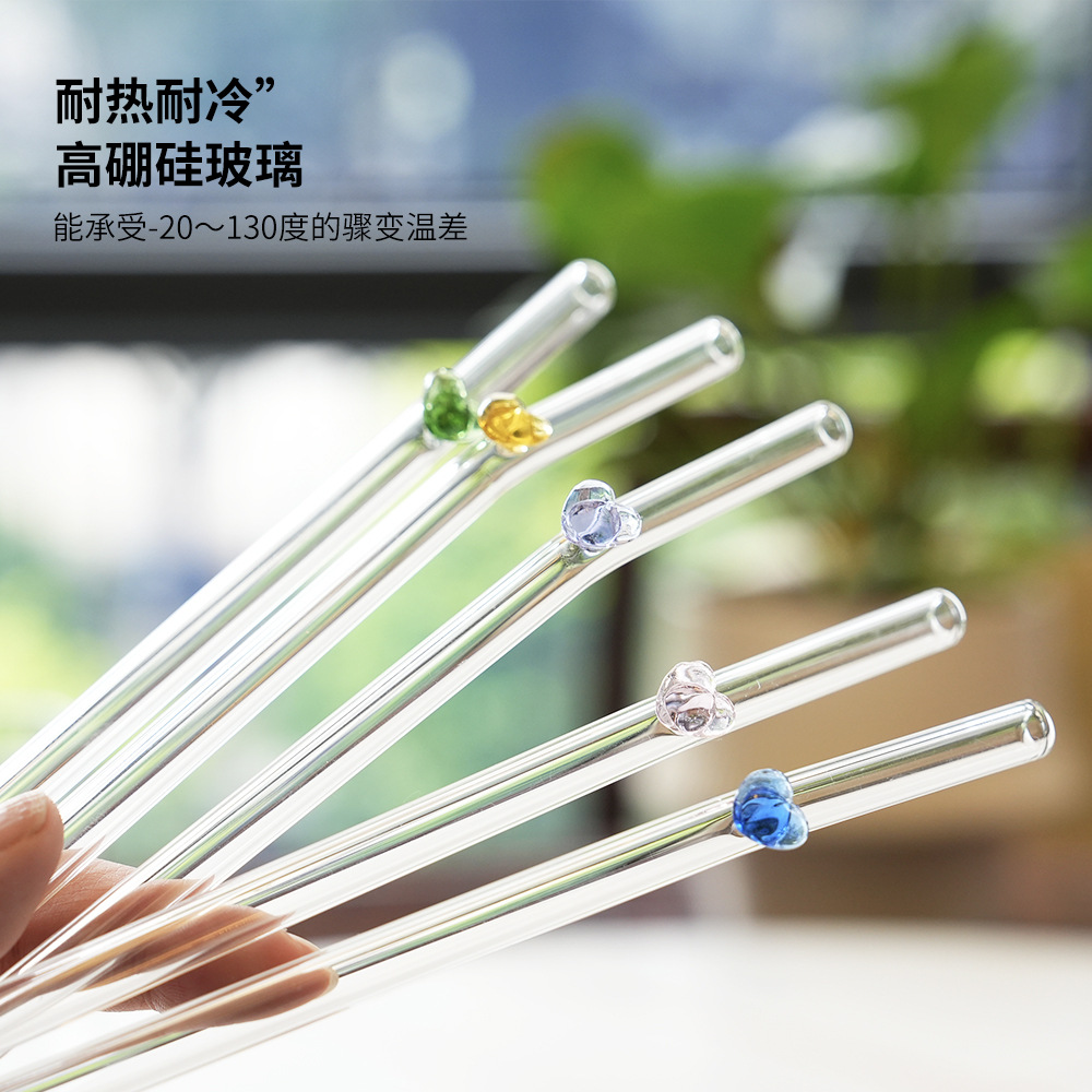 Ins pajita de vidrio de amor de alto valor pajita resistente al calor con alto contenido de borosilicato varilla de agitación de codo repetitivo no desechable