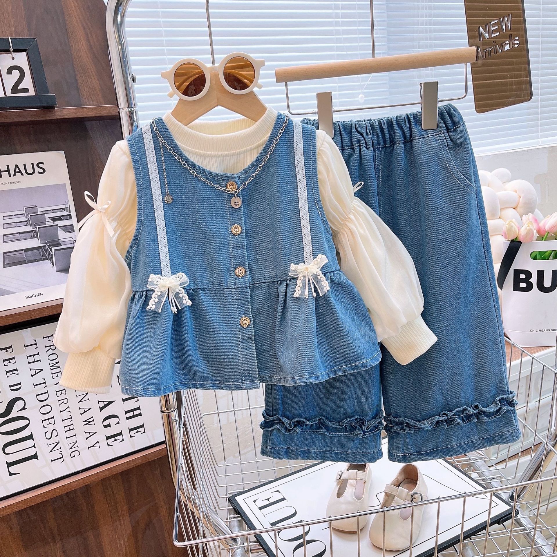 autumn cute denim body-friendly T-shirt girl's