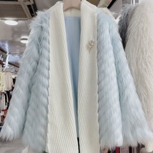 冬季编织仿狐狸毛皮草外套女中长貂绒拼接针织开衫仿皮草上衣潮