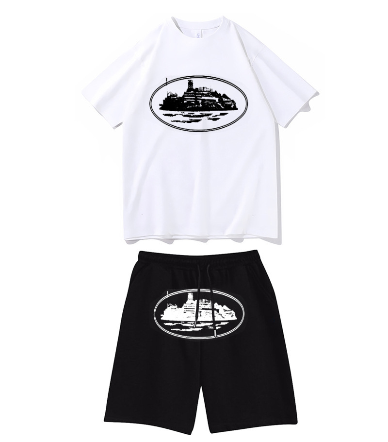 Cortiz camisetas callejeras europeas y americanas camisetas unidireccionales pantalones deportivos set callejera ropa de hip-hop