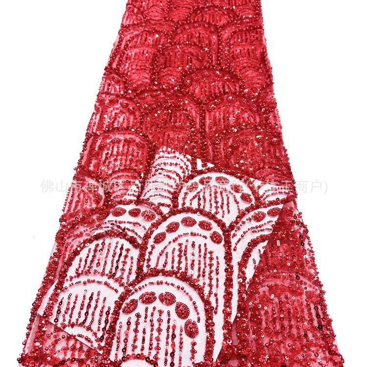 Tejido de bordado de perlas tridimensionales de bordado de perlas de clavos de moda atmósfera europea y americana vestido de boda vestido de moda tela