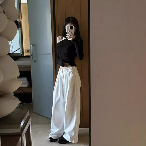 Pure Desire Hot Girl Body Shaping Slimming Off-the-Shoulder Long Sleeve T-Shirt Women Early Autumn Design Sense Versatile Base Shirt Student Top