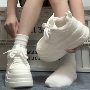 White sneaker Women's Autumn Platform Platform Small White Shoes Round Toe Lace-up Bread Skate Shoes Heightened Casual Shoes for Women