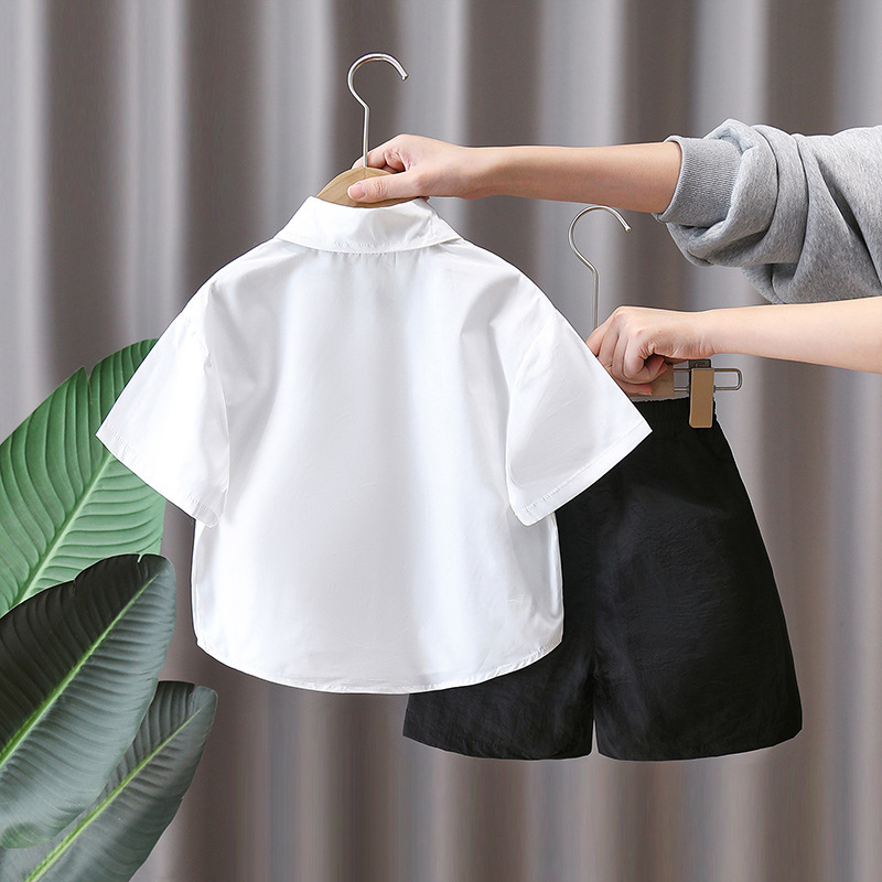 7160 Traje de verano para niños Camisa blanca de verano para niños 2025 Nuevo estilo Traje para niños Estilo de verano Estilo universitario