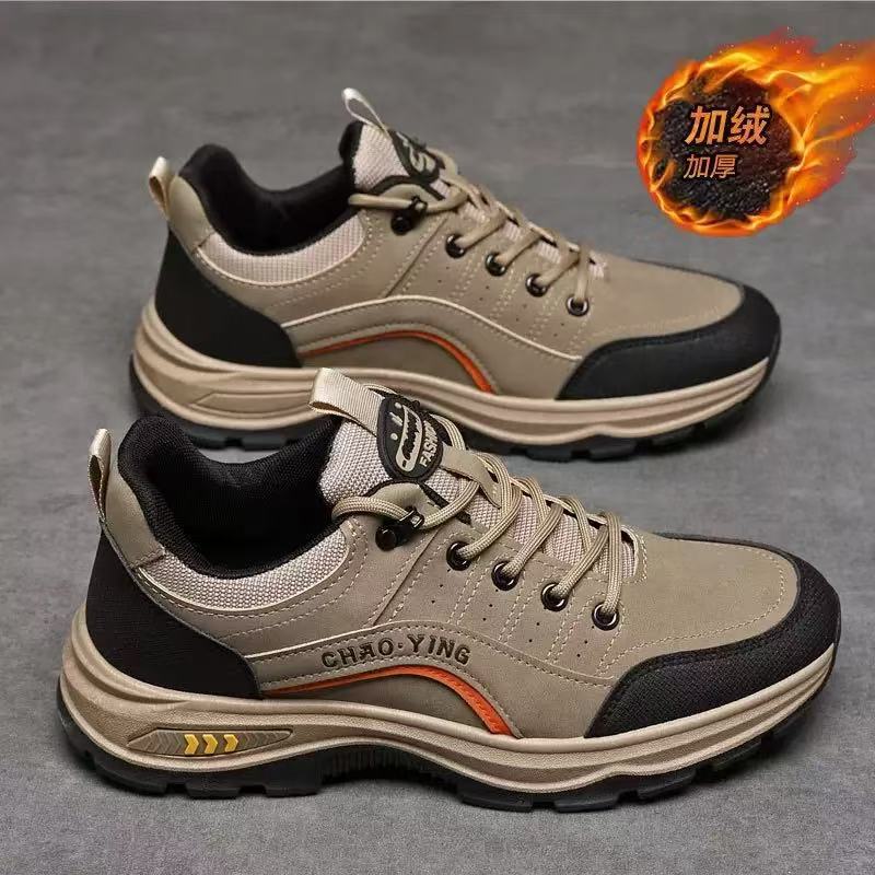 Outdoor Work Shoes, Autumn and Winter Leather Soft-Soled Soft-Soled Casual Shoes, Thick-Soled Cotton Shoes, Running Sneakers, Men's Hiking Shoes