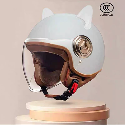 Motosiklet kaskı (dəbilqə): Safety Helmet, Half Helmet, Full Helmet - 801-new-national-standard-class-a-3c-certification-cement-gray-long-mirror-white-rabbit-ears-free-size