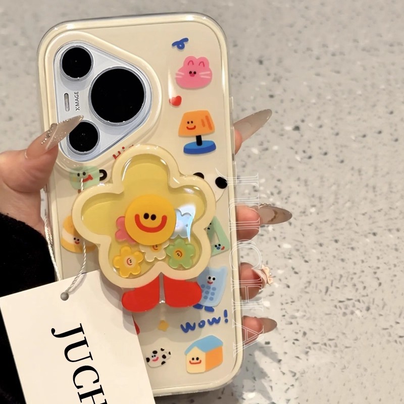 Aplicable a la caja de teléfono móvil HUAWEI pura70 dibujos animados nuevo HUAWEI p60pro con soporte de flores para el teléfono shaking música