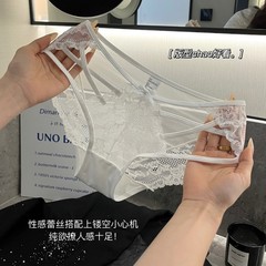 フレンチスタイル中空〜サテンメッシュレースパンティーシームレスミッドウエストピュアコットンクロッチコントラストカラー中空細心の注意を払ったブリーフ