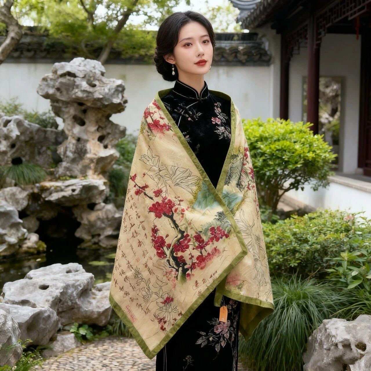 Chinesischer Seidenschal Mit Drachenschuppenmuster Für Damen_voghion.com