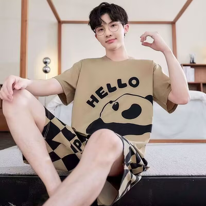 2025 pijamas de hombre de verano manga corta pantalones cortos set coreano relajado tamaño más grande dibujos animados ropa casera
