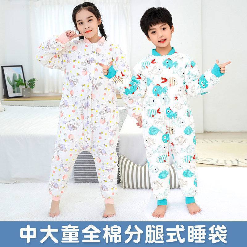 Children's Sleeping Bag Spring & Fall Anti-Kick Quilt Baby - Year Old Kidsren's Summer Cotton Gauze One-Piece Pajamas