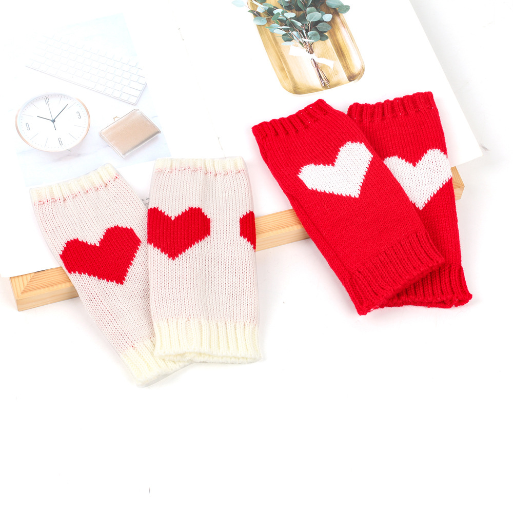 Κοντά μισά δάχτυλα για φοιτητικό γραφείο, μανίκια ροδακινί, πλεκτά γάντια αγάπης με ζεστή καρδιά_voghion.com