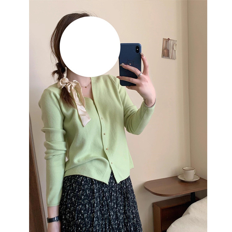 新款针织开衫女温柔粉色减龄薄款毛衣外套短款宽松上衣|undefined