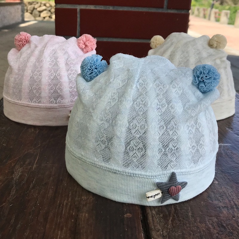 0-3个月婴儿帽子夏天薄款胎帽新生儿卤门帽空调房男女宝宝棉帽