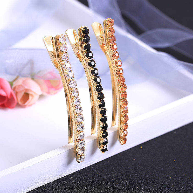 one word Card issuance Rhinestone Hairpin Edge clamp Korean Refinement Duckbill clip Hairpin crystal Long Clip