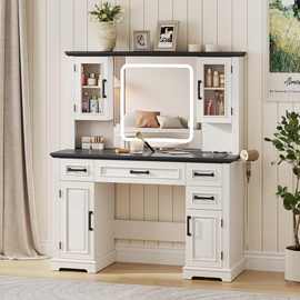 正定家具工厂复古LED梳妆台化妆镜灯光储物柜电源插座造型抽屉