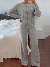 Y 42677 Fashion Knit Cardigan Wide Leg Pants Set ��֯������