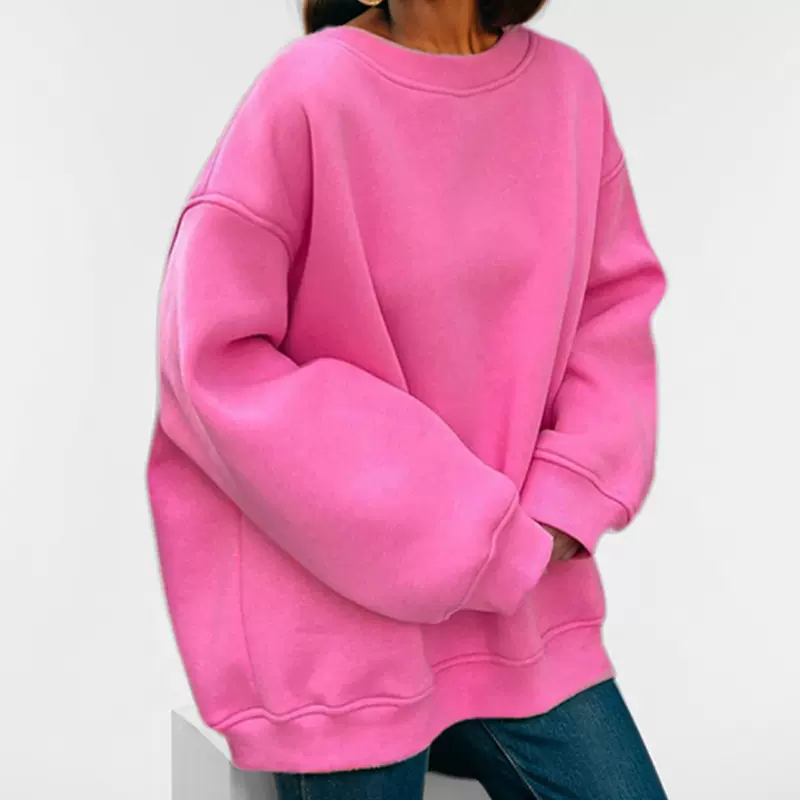 跨境圆领宽松卫衣女欧美2025秋冬街头纯色Oversize套头休闲卫衣女