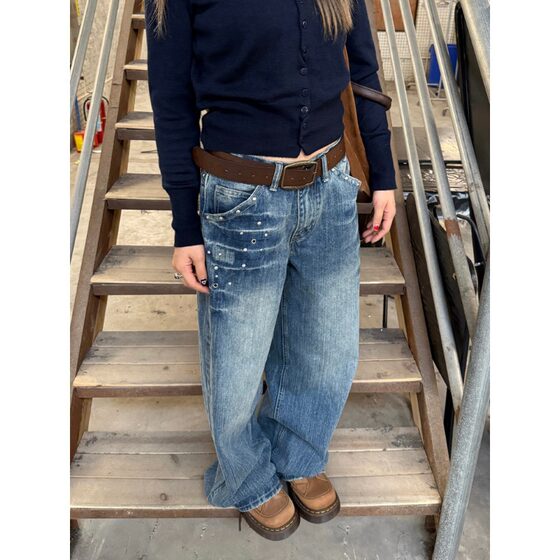 New Fashion Washed Gradual Color Jeans Men's and Women's 2025 Spring and Autumn Old Style American Straight Leg Wide Leg Pants