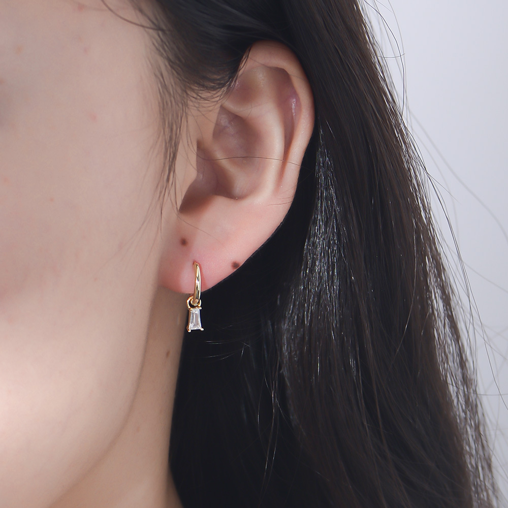 2g Weight 1 Pair 925 Sterling Silver Zircon Geometric Dangling Earrings