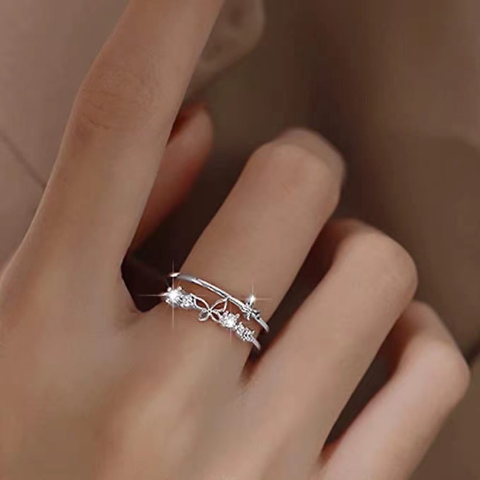 Fashion Butterfly Copper Plating Hollow Out Inlay Zircon Open Ring 1 Piece