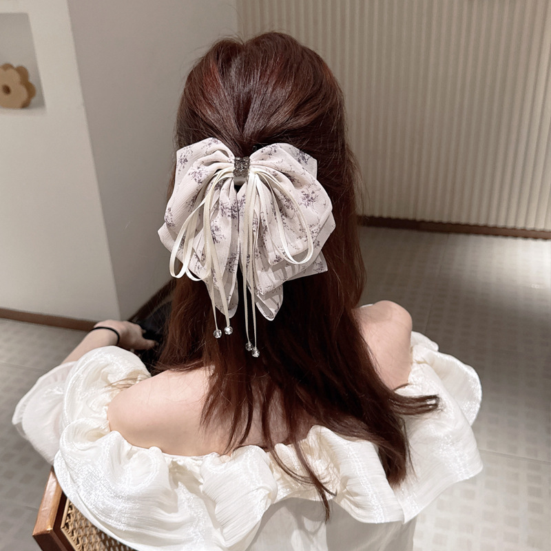 女性用レトロサテンリボンクリップ、ハイエンド、エレガント、ローポニーテールクリップ、後頭部クリップ、ヘアピン|undefined