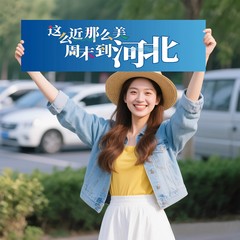 这么近那么美周末到河北手持横幅条幅宣传文旅行游登爬山拍照道具