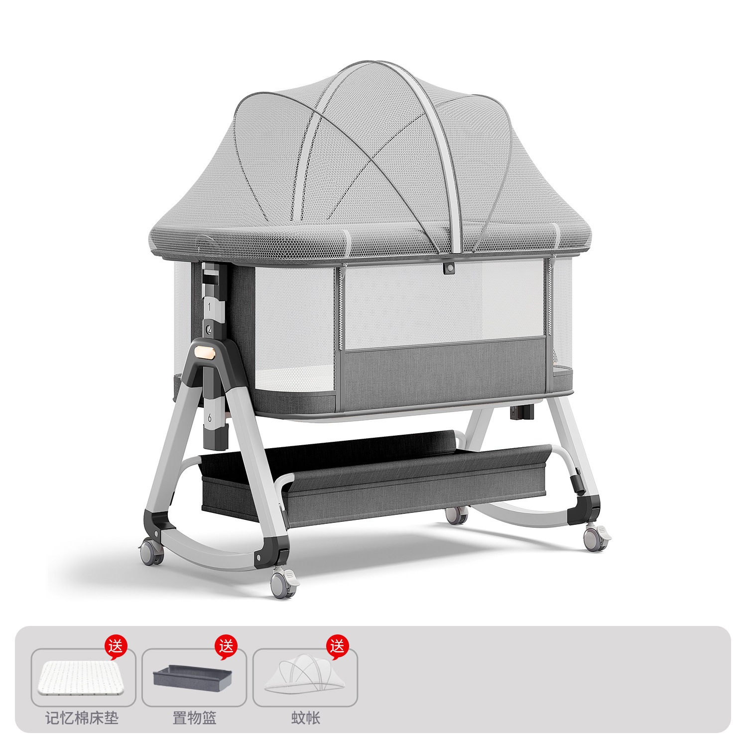 Cama para bebés, cama de cuna para recién nacidos, cama de empalme grande, cama móvil portátil plegable multifuncional 2 en 1