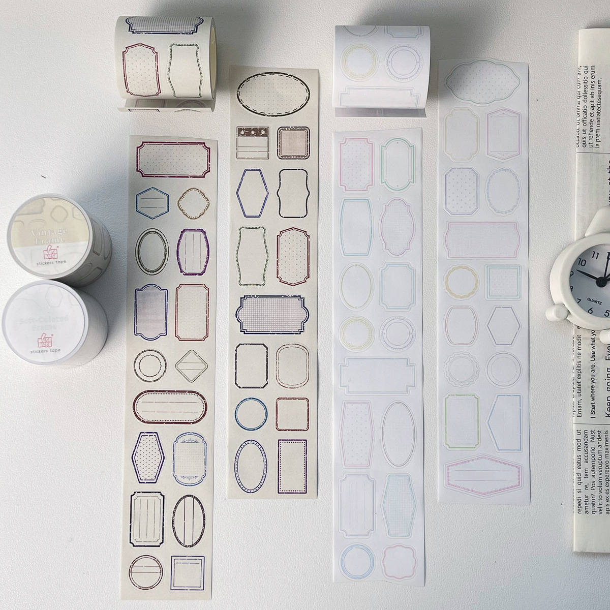 Waka Waka Writable Journal Sticker Roll, Time-Frame Index Dialogue Box Sticker Roll, Light Retro Sticky Notes