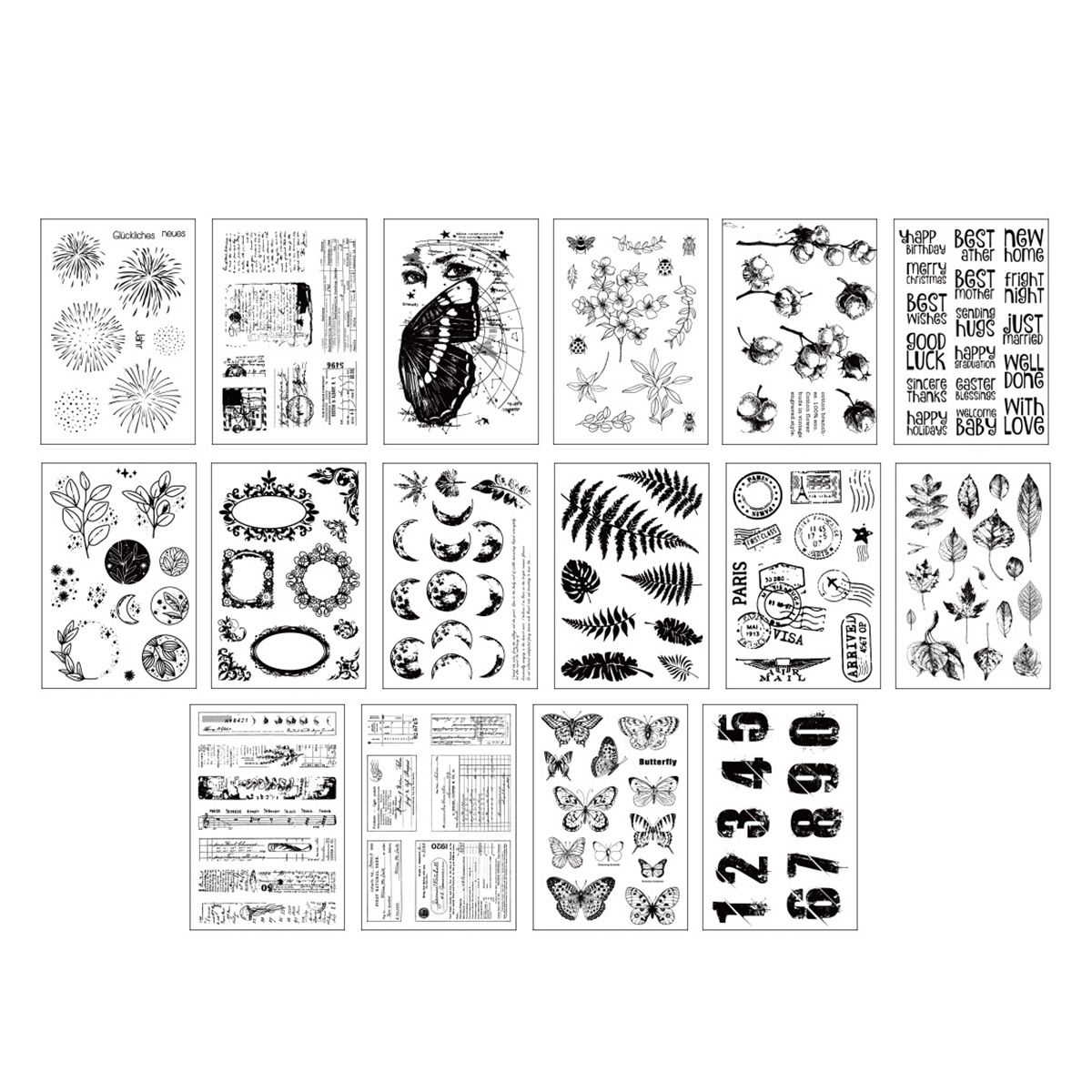 16 diario sello de silicona transparente vintage planta diario decorativo sello de goma planta verde arreglo floral sello Collage