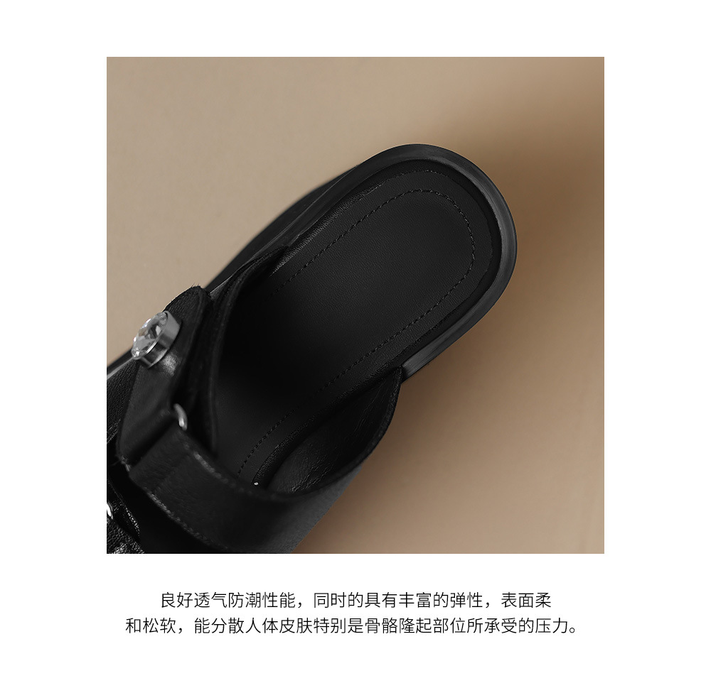 Dép xỏ ngón nữ đế xuồng cao 10cm khóa thắt lưng — Màu đen chi tiết 16